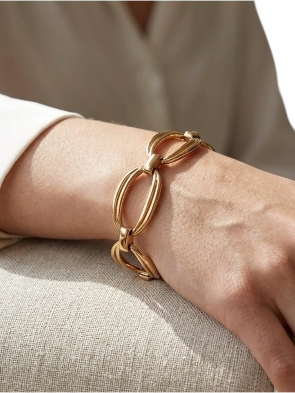 Vintage Gold Chain Link 70s Disco Bracelet Retro Bangle Statement Jewelry